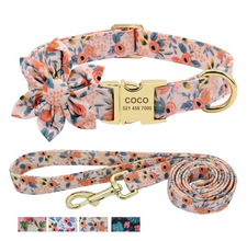 Floral Dog Collars Dog ID Collars Leash Set Personalized Dog Collars  Wedding dog collars
