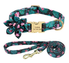 Floral Dog Collars Dog ID Collars Leash Set Personalized Dog Collars  Wedding dog collars