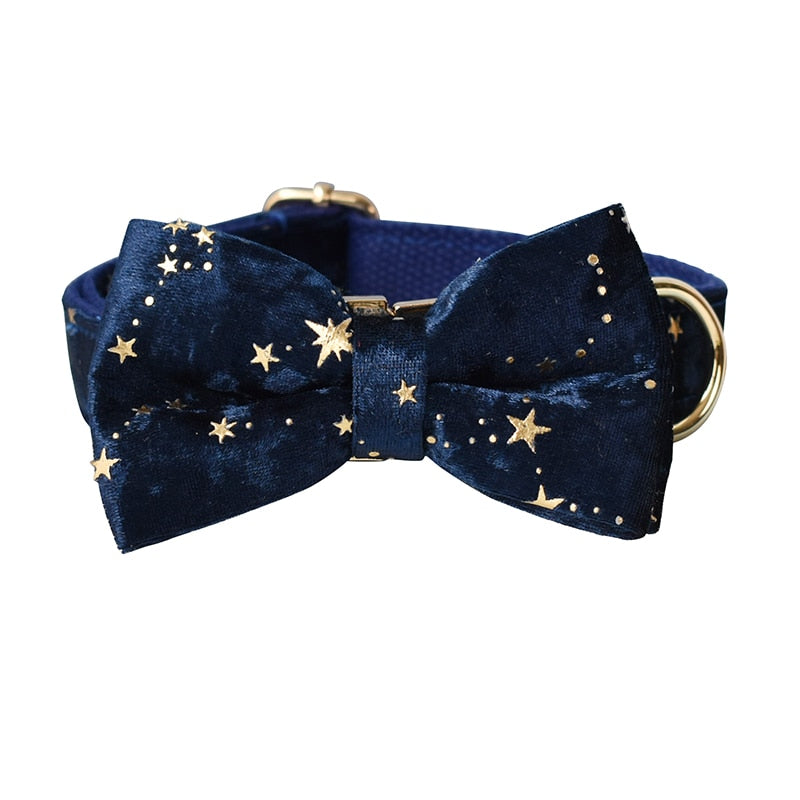 Night Stars: Personalized Bowtie collar and Leash