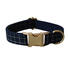 Trendy Navy Blue Checks: Personalized Collar And Leash set - CurliTail