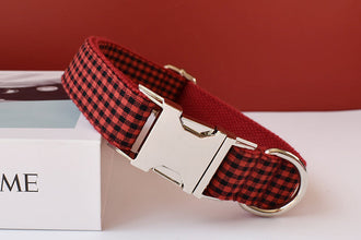 Red Shades Of Checks In Style:  Personalized Collar and Leash Set - CurliTail