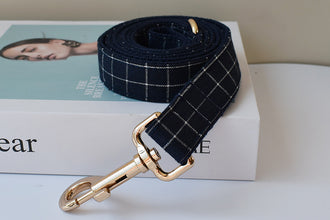 Trendy Navy Blue Checks: Personalized Collar And Leash set - CurliTail