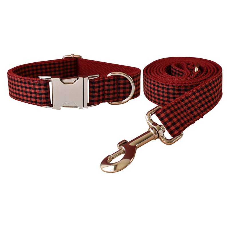 Red Shades Of Checks In Style:  Personalized Collar and Leash Set - CurliTail