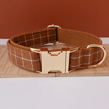 Brown And White Checks In Style:  Personalized Collar and Leash Set - CurliTail