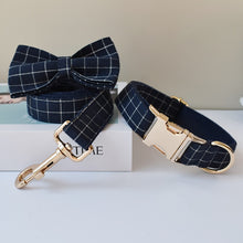 Trendy Navy Blue Checks: Personalized Collar And Leash set - CurliTail