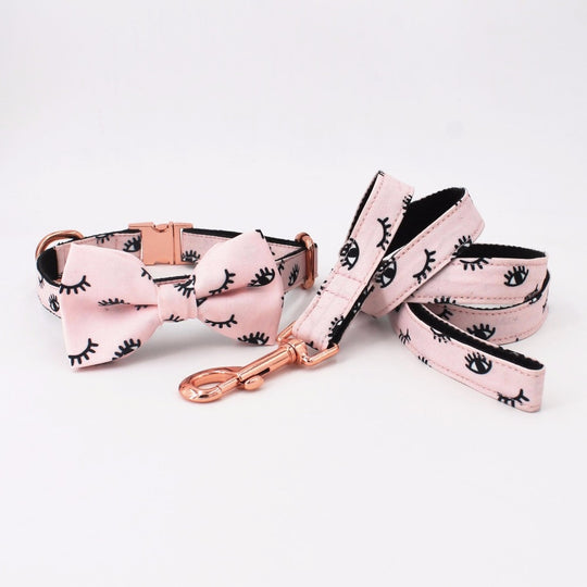 Eyelash Style: Personalized Bow Collar And Leash With Rose Buckle
