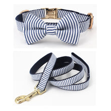 Seersucker Blue Stripe dog bowtie collar with Detachable Bowtie for Dogs for wedding,party,family photo gifts