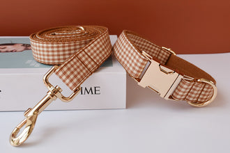 Brown And White Checks In Style:  Personalized Collar and Leash Set - CurliTail