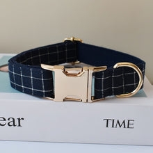 Trendy Navy Blue Checks: Personalized Collar And Leash set - CurliTail