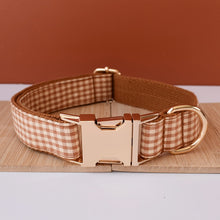 Brown And White Checks In Style:  Personalized Collar and Leash Set - CurliTail