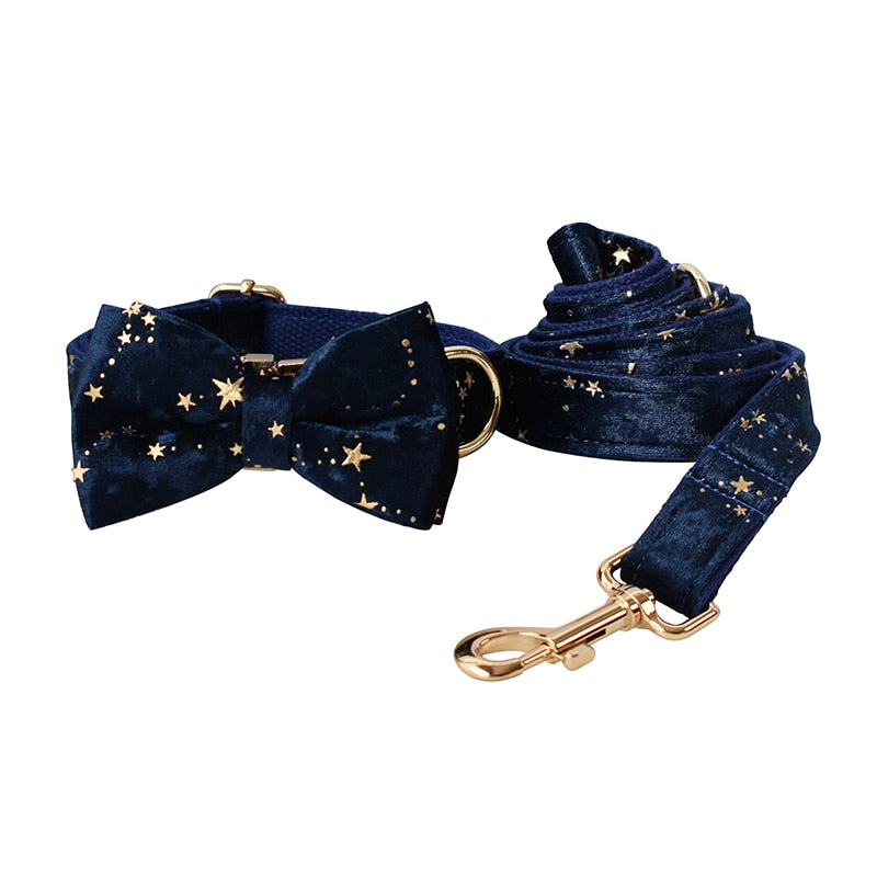 Night Stars: Personalized Bowtie collar and Leash