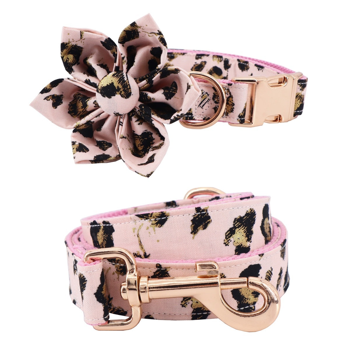 Leopardish Style: Personalized Flower Collar And Leash With Rose Buckle - CurliTail