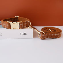 Brown And White Checks In Style:  Personalized Collar and Leash Set - CurliTail