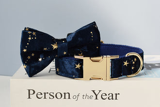 Night Stars: Personalized Bowtie collar and Leash - CurliTail