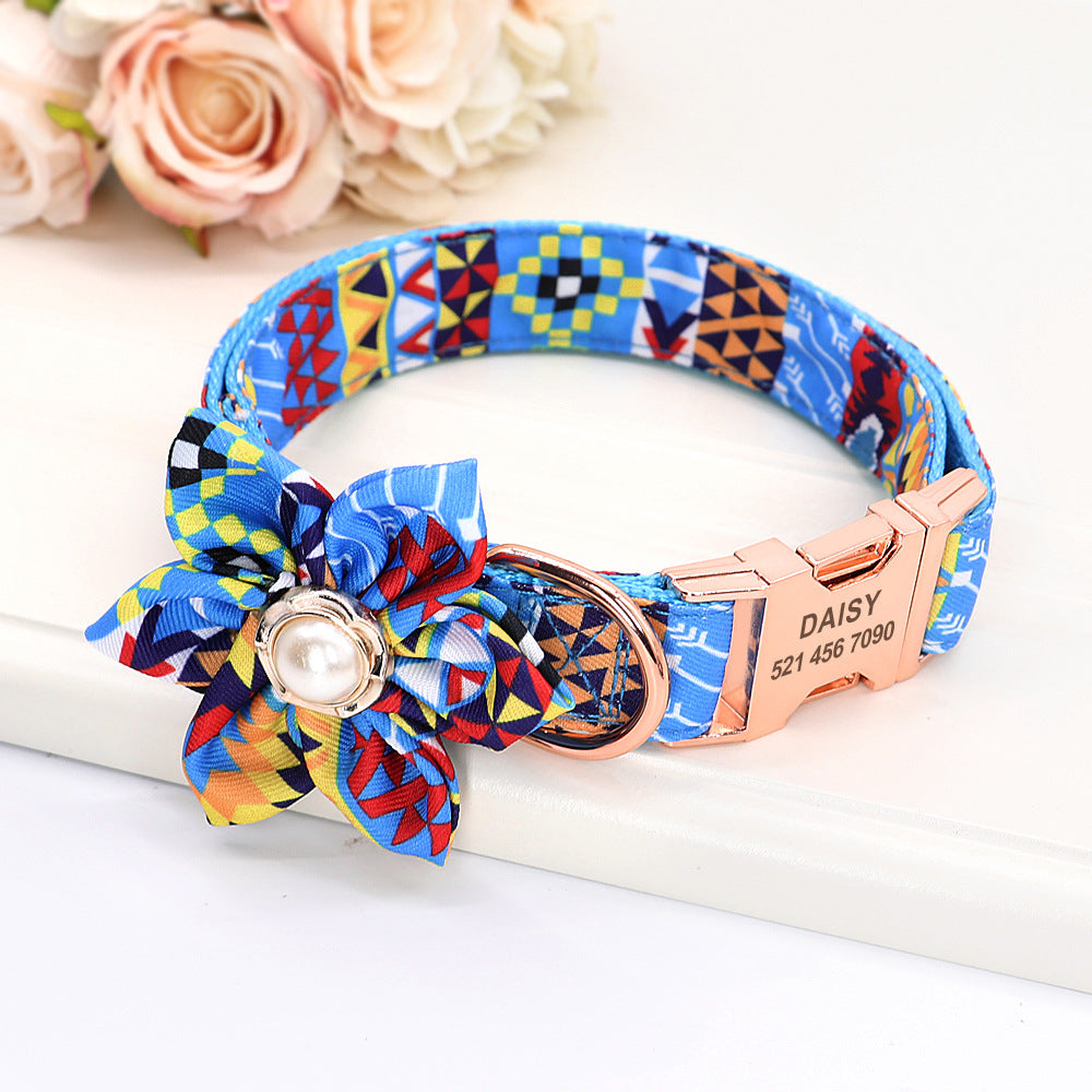 Aipnis Personalized Dog Collar with Daisy Tie, Engraved Pet Name and Phone Number, Cute Female Dog Collars,Custom Pet Dog Collar with Flower for