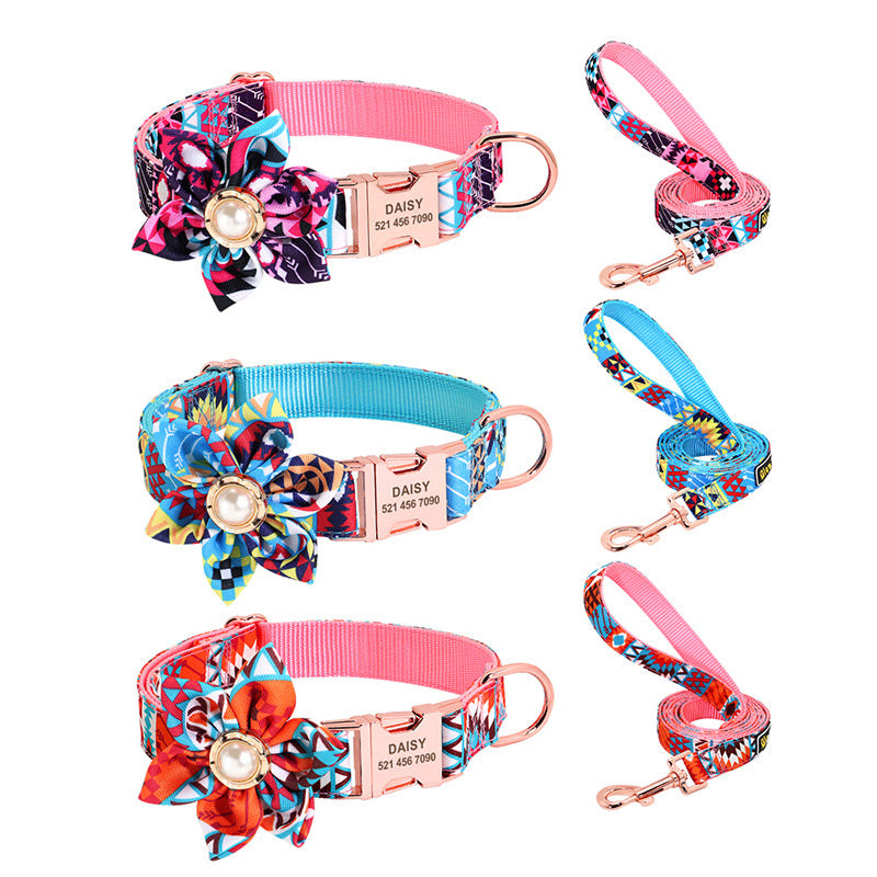 thumbnail image 2 of Floral Nylon Dog Harness Vest With Lead And Personalized Collar - Adjustable Padded 2 of 2