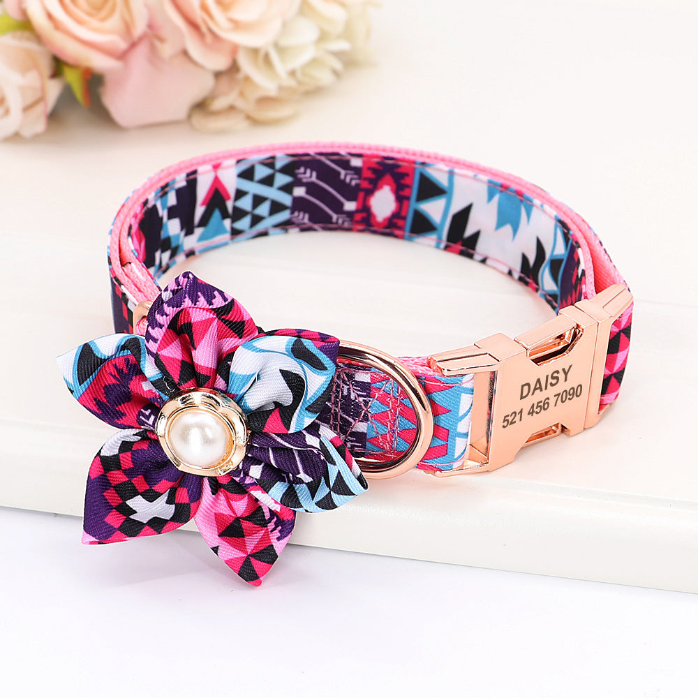 Aipnis Personalized Dog Collar with Daisy Tie, Engraved Pet Name and Phone Number, Cute Female Dog Collars,Custom Pet Dog Collar with Flower for