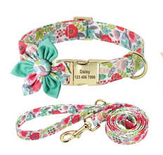 Floral Dog Collars Dog ID Collars Leash Set Personalized Dog Collars Wedding dog collars Beautiful wedding lace collars Curlitail