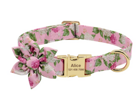 Floral Dog Collars Dog ID Collars Leash Set Personalized Dog Collars  Wedding dog collars