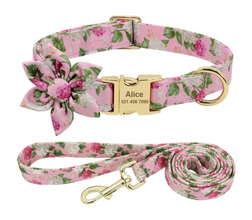 Floral Dog Collars Dog ID Collars Leash Set Personalized Dog Collars  Wedding dog collars