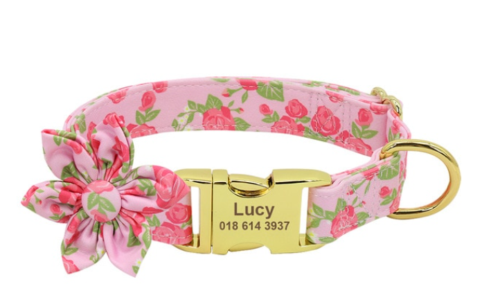 Floral Dog Collars Dog ID Collars Leash Set Personalized Dog Collars  Wedding dog collars