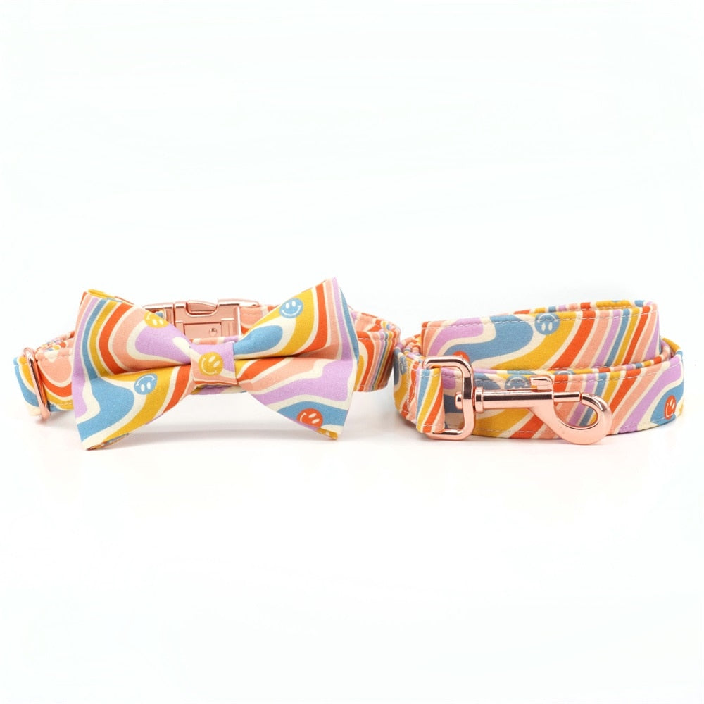 Pink And Rainbow Shades: Personalized Bow Collar And Leash Set - CurliTail