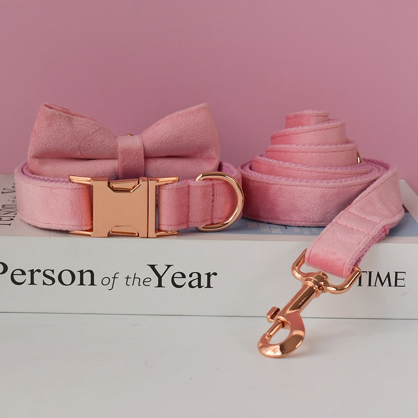 Magical Pink Shades: Personalized Bow Collar and Leash Set - CurliTail