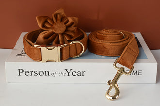 Blissfull Brown Shades: Personalized Flower Collar and Leash Set - CurliTail