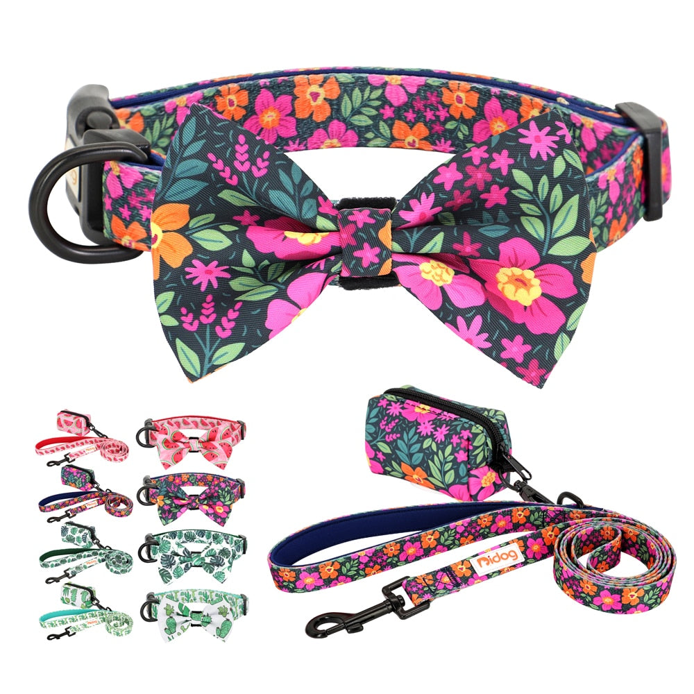 Patterns And Shades: Bow Collar, Leash And Poop Bag Pack - CurliTail
