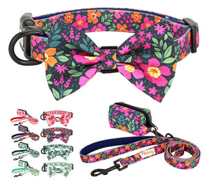Patterns And Shades: Bow Collar, Leash And Poop Bag Pack