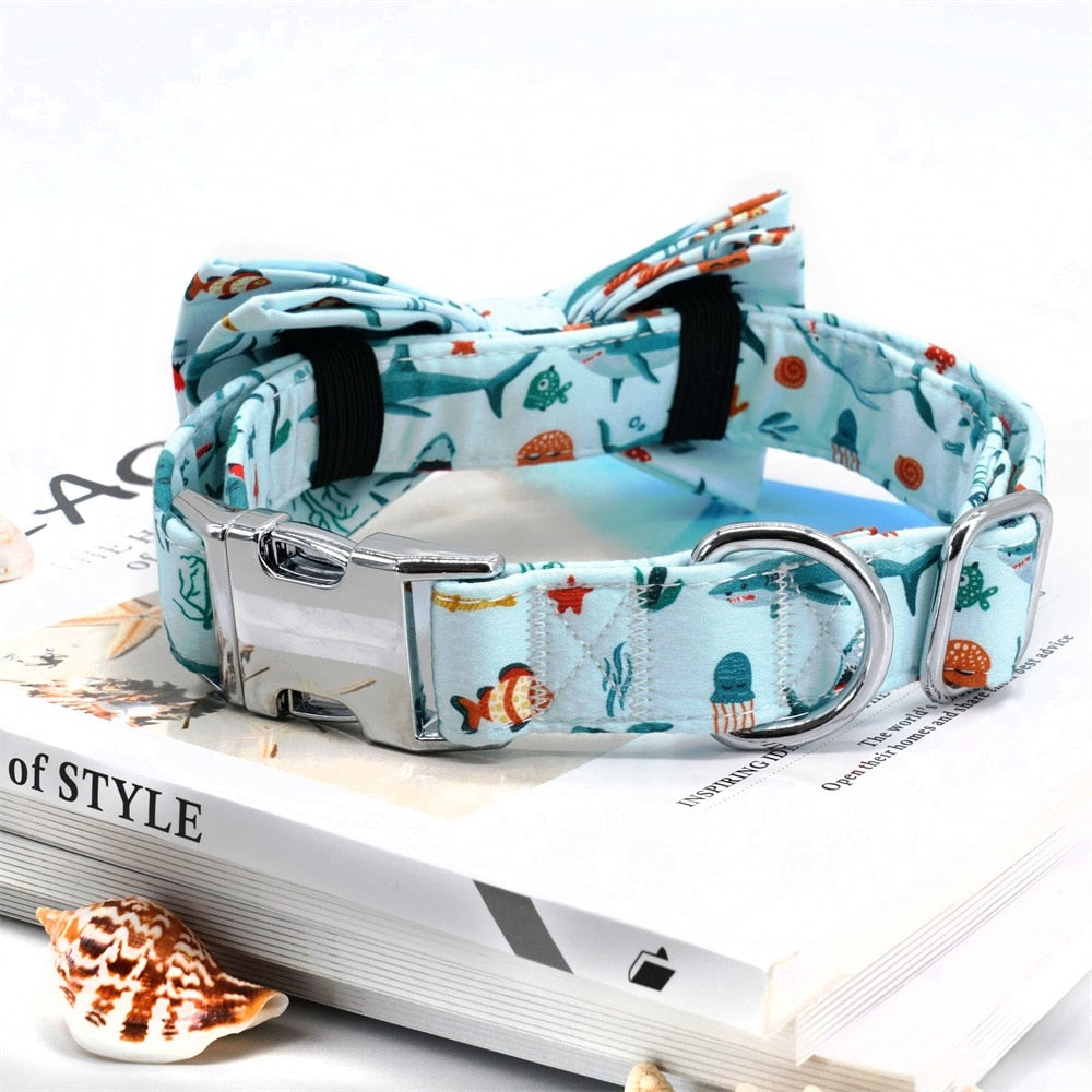Summer Shark Bow Collar and Leash Set | Personalized