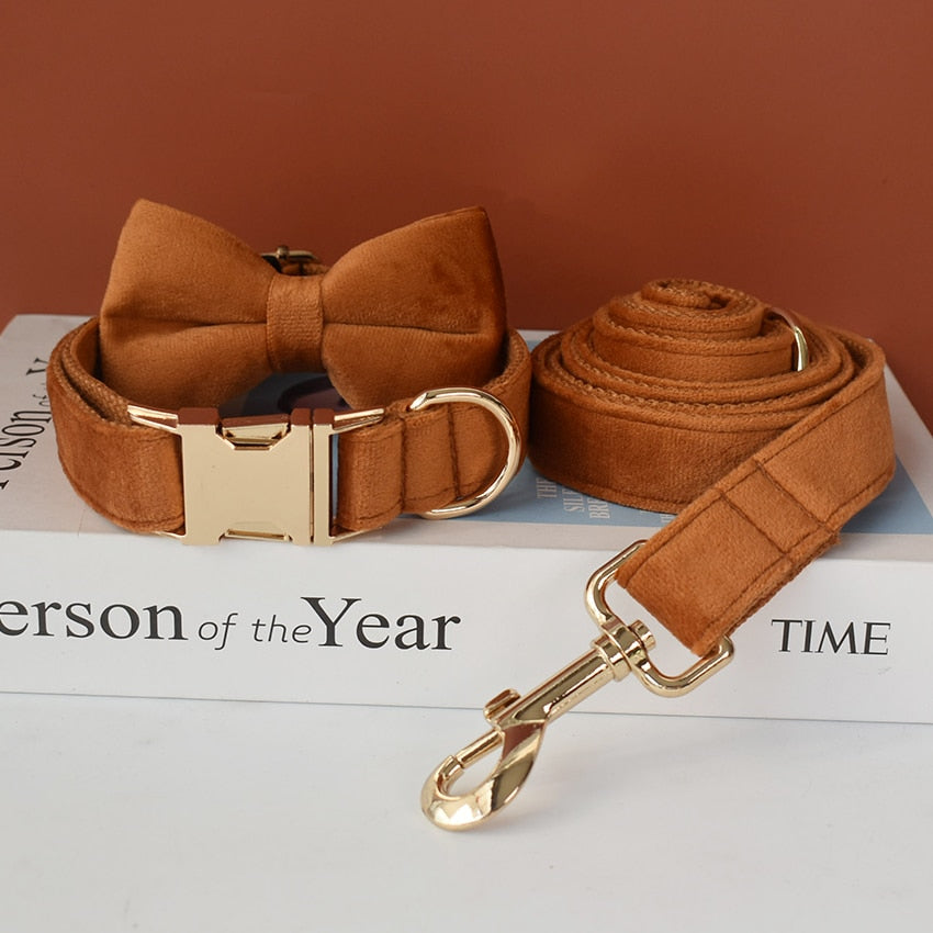 Blissfull Brown Shades: Personalized Bow Collar and Leash Set