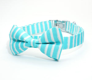 Blue And White Classy Stripes Bow Collar And Leash Set: Personalized