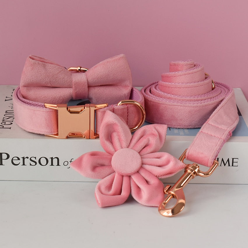 Magical Pink Shades: Personalized Bow Collar and Leash Set