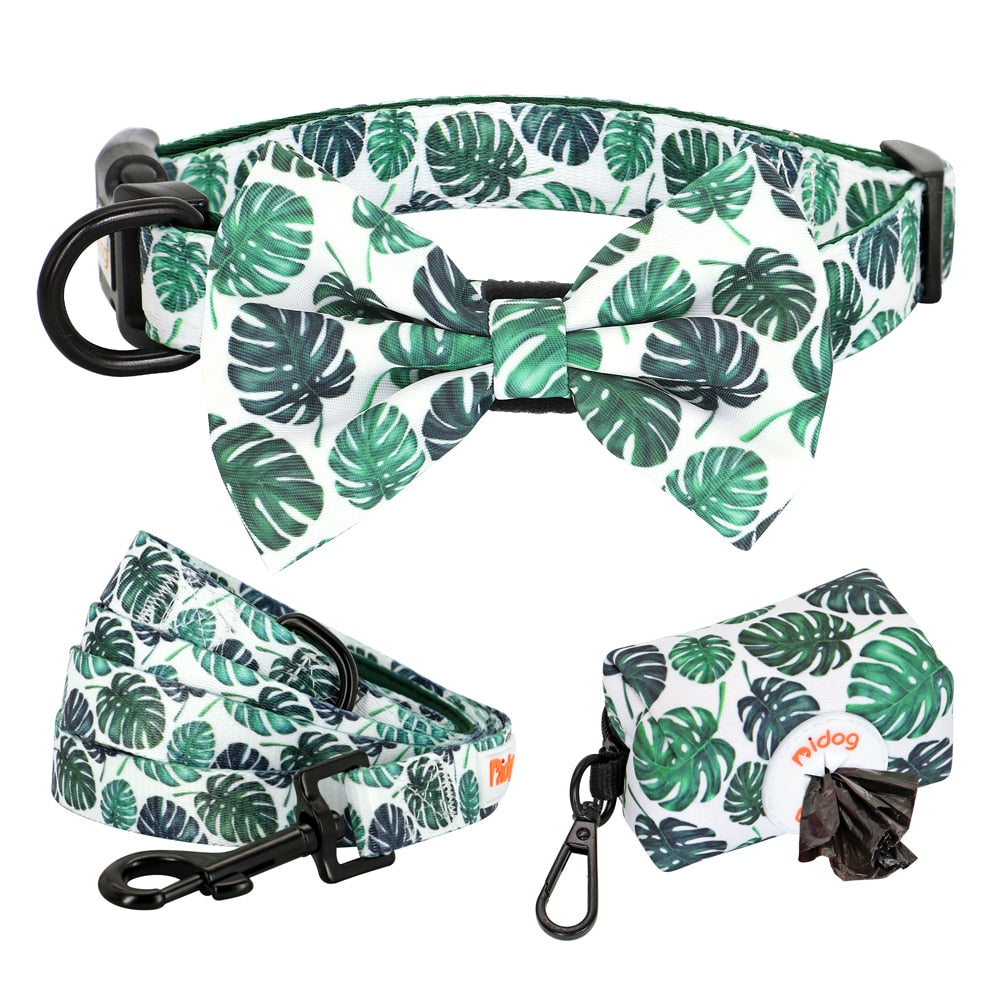Patterns And Shades: Bow Collar, Leash And Poop Bag Pack - CurliTail