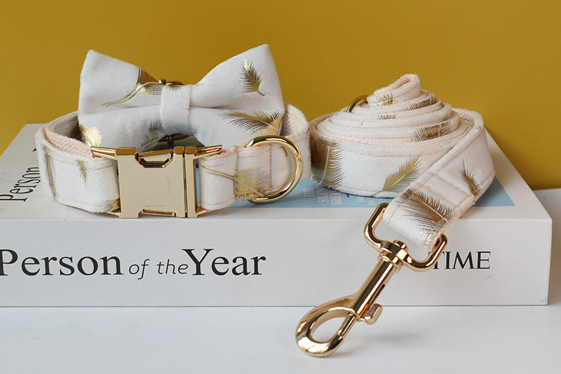 Sparkling White:  Personalized Pet Bow Collar And Leash