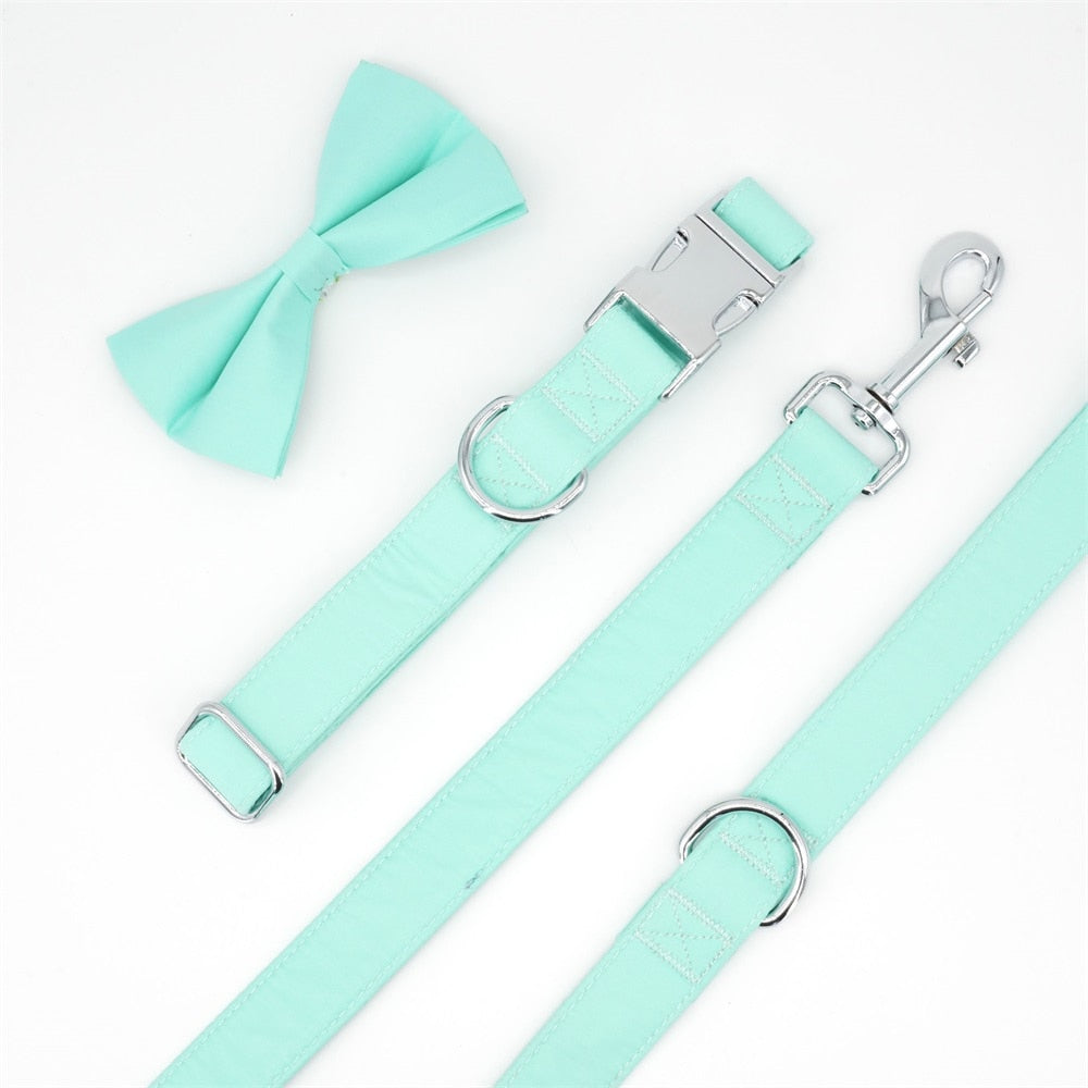 Solid Sea Green Personalized Bow Collar and Leash Set
