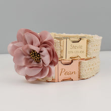 Lace Collar With Pink Flower: Free Engrave Dog Collar Leash Set - CurliTail
