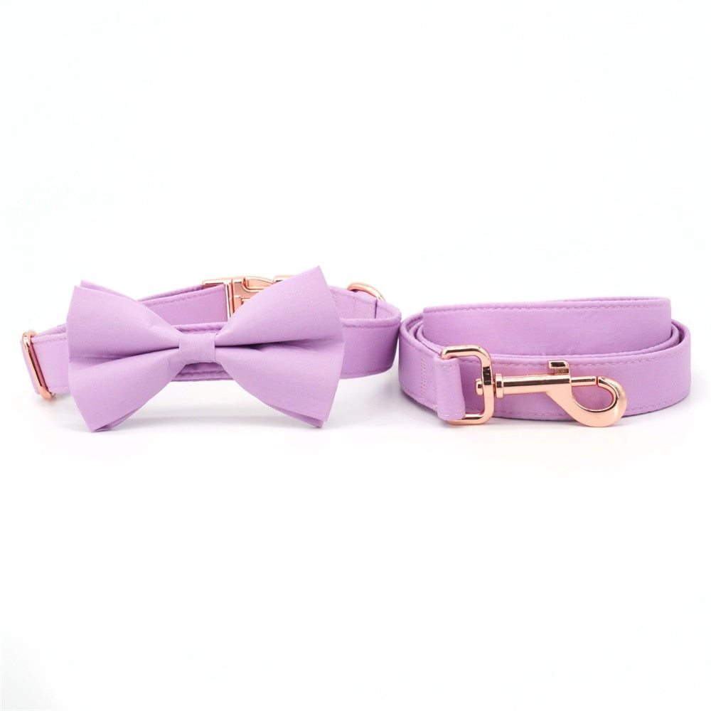 Solid Purple Personalized Bow Collar and Leash Set - CurliTail