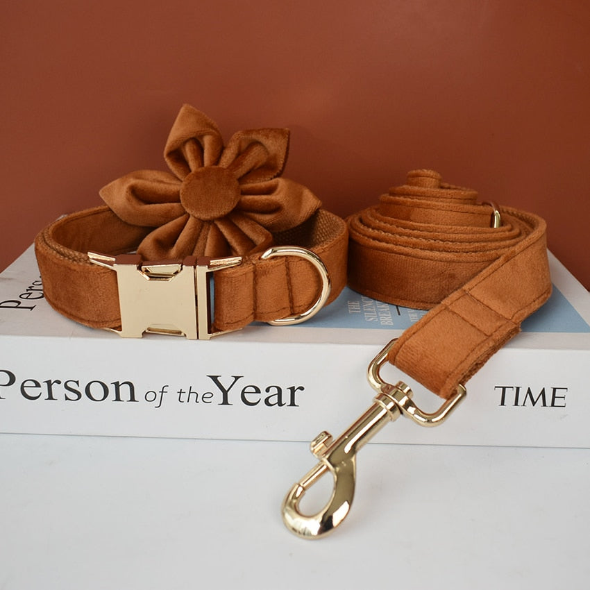 Blissfull Brown Shades: Personalized Flower Collar and Leash Set