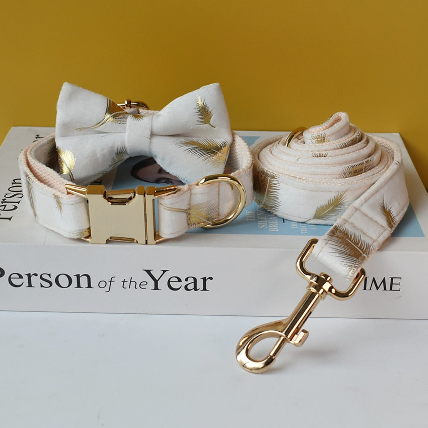 Sparkling White:  Personalized Pet Bow Collar And Leash - CurliTail