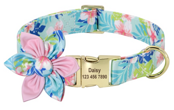 Floral Dog Collars Dog ID Collars Leash Set Personalized Dog Collars Wedding dog collars Beautiful wedding lace collars Curlitail