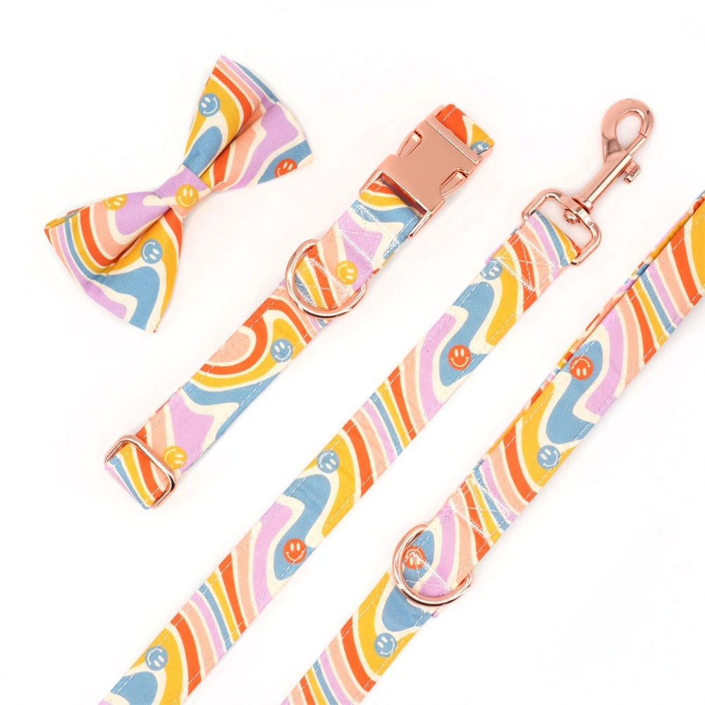 Pink And Rainbow Shades: Personalized Bow Collar And Leash Set