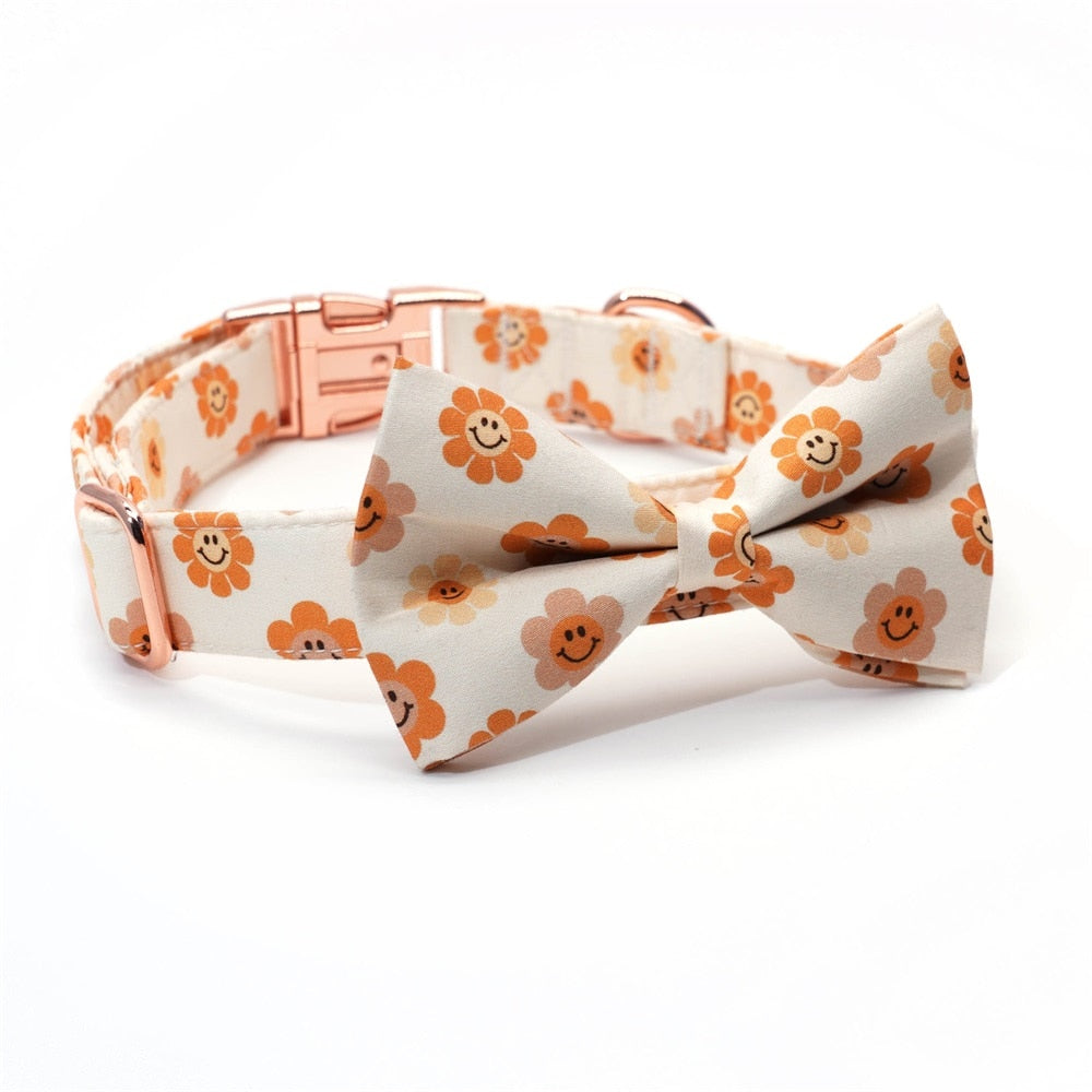 Cute Smiley Flower: Personalized Bow Collar And Leash