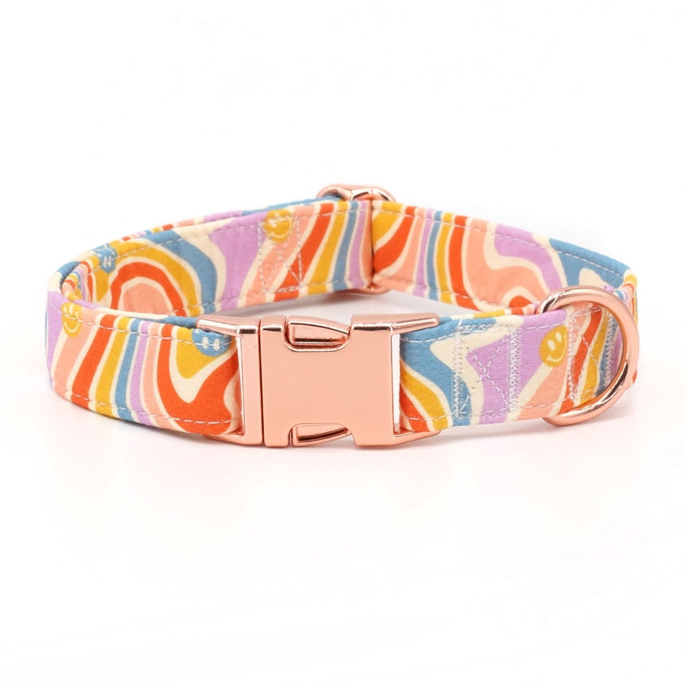 Pink And Rainbow Shades: Personalized Bow Collar And Leash Set