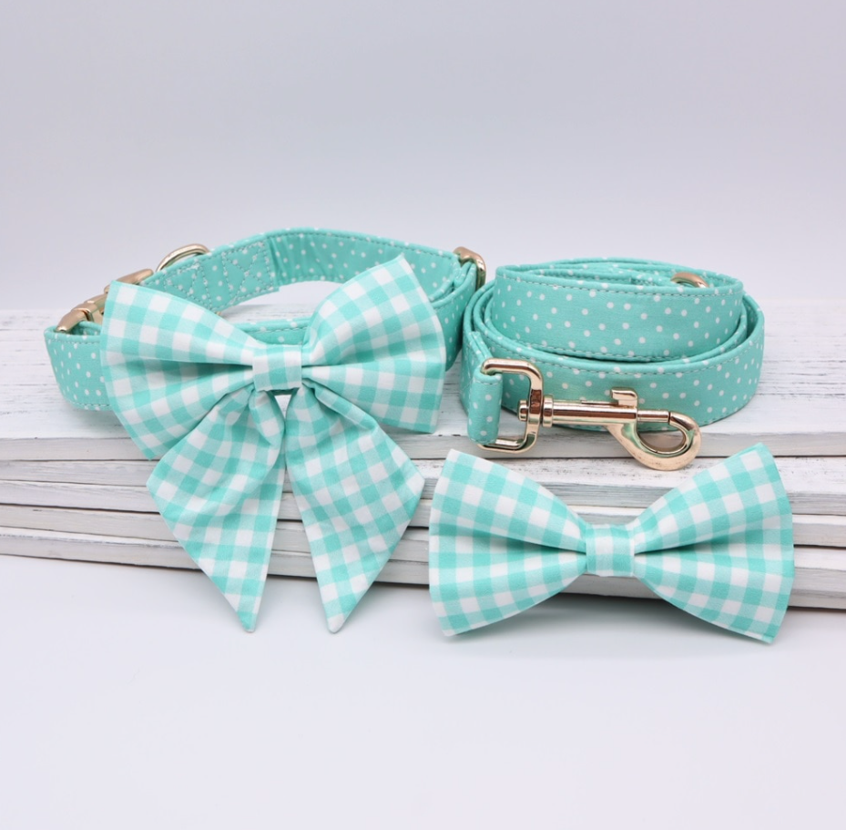 Personalized Floral Dog Collar Leash Bowtie for Wedding 