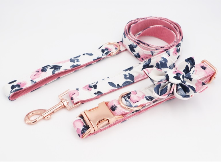 Floral Dog Collars Dog ID Collars Leash Set Personalized Dog Collars  Wedding dog collars Plaid Collars Curlitail