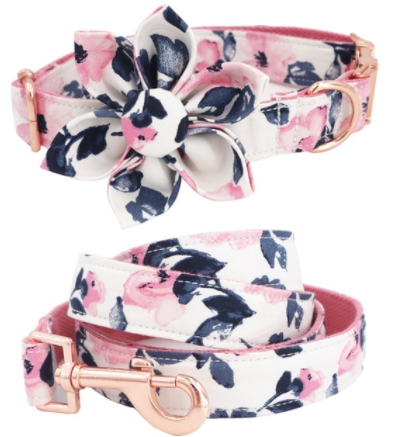 Floral Dog Collars Dog ID Collars Leash Set Personalized Dog Collars  Wedding dog collars Plaid Collars Curlitail