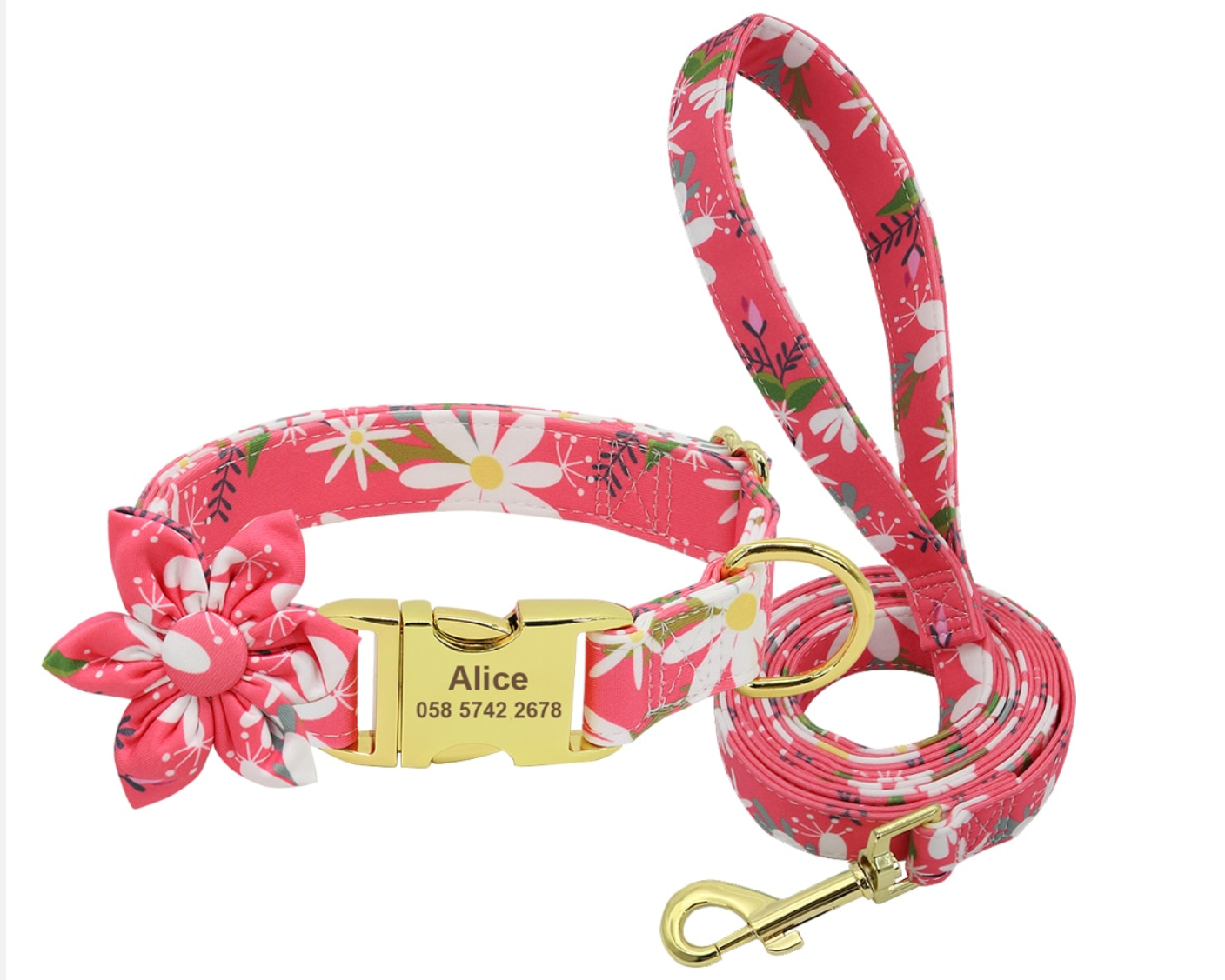 Floral Dog Collars Dog ID Collars Leash Set Personalized Dog Collars  Wedding dog collars