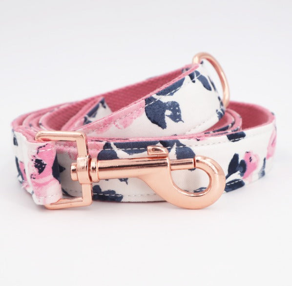 Pink And Black Florals | Personalized Dog ID Collar Leash Set